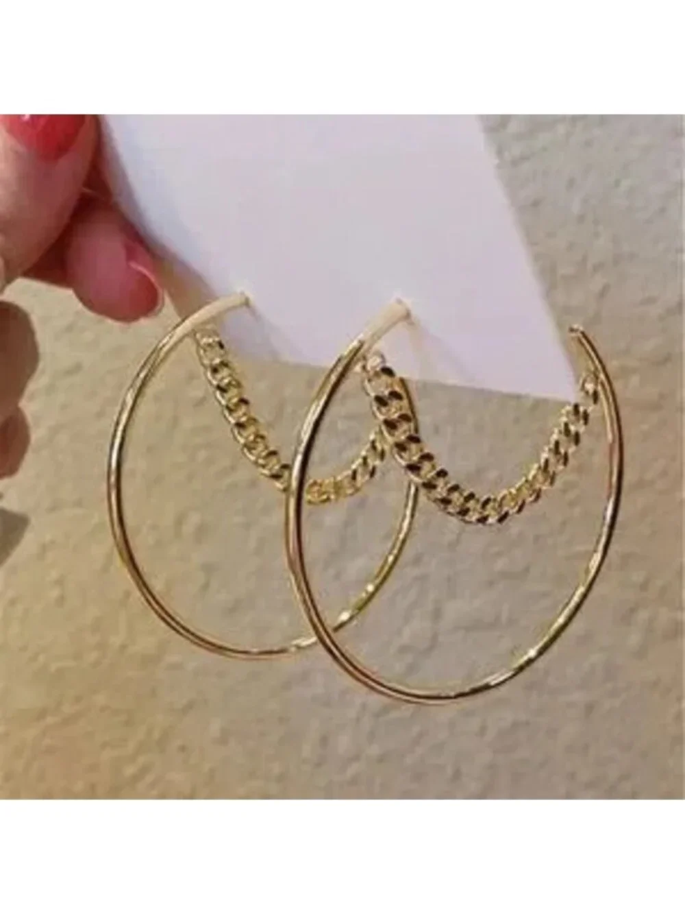 Gold Chain Link Hoop Earrings C Statement Dangle Hoops